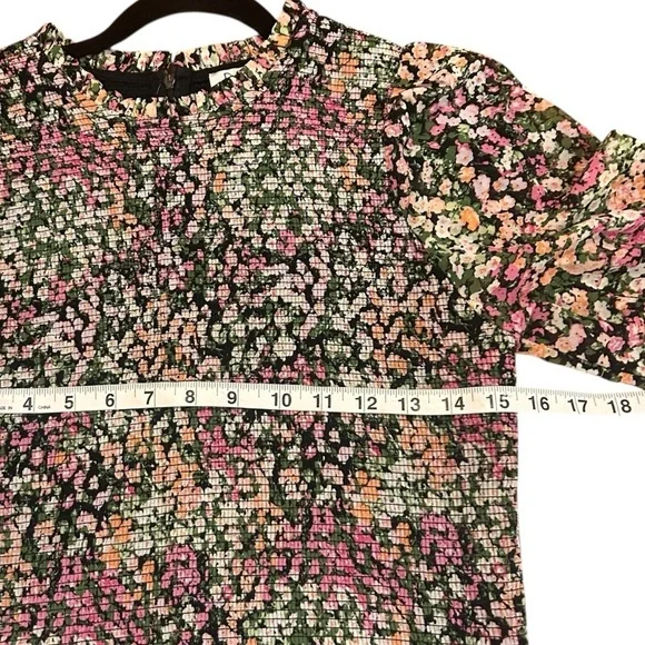 DEX Women's Floral Chiffon Smocked Long Sleeve Blouse-Size Medium - Picture 9 of 10